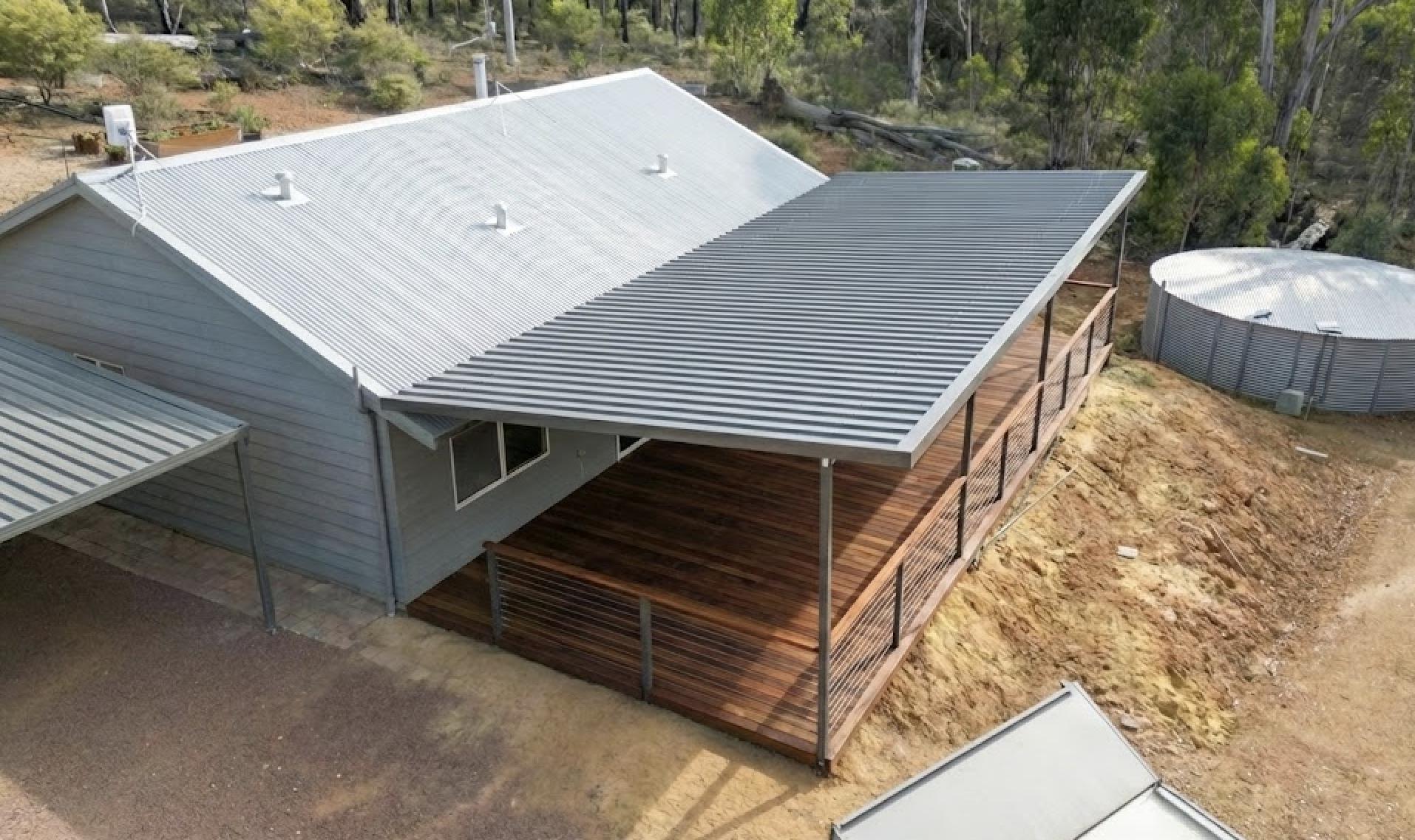 Aerial view of completed insulated patio with hardwood decking in Joondalup