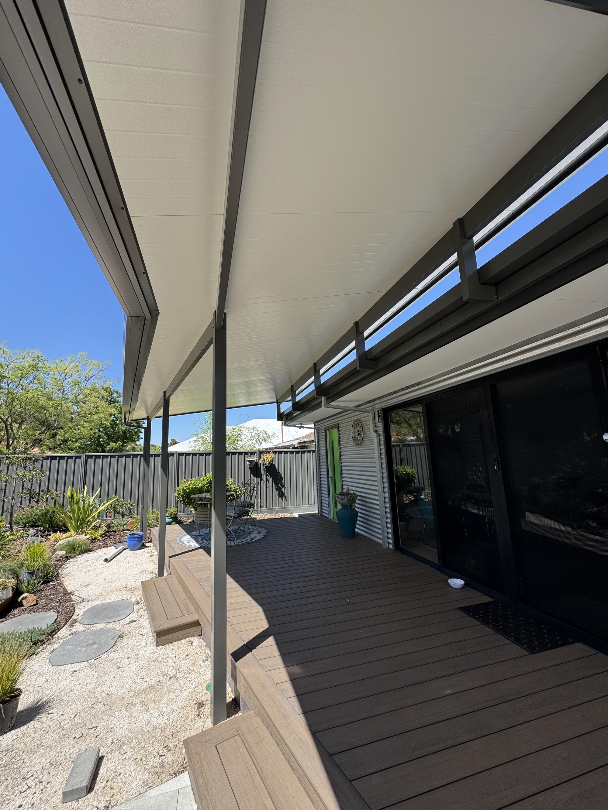 Insulated patio with flat ceiling in Perth backyard