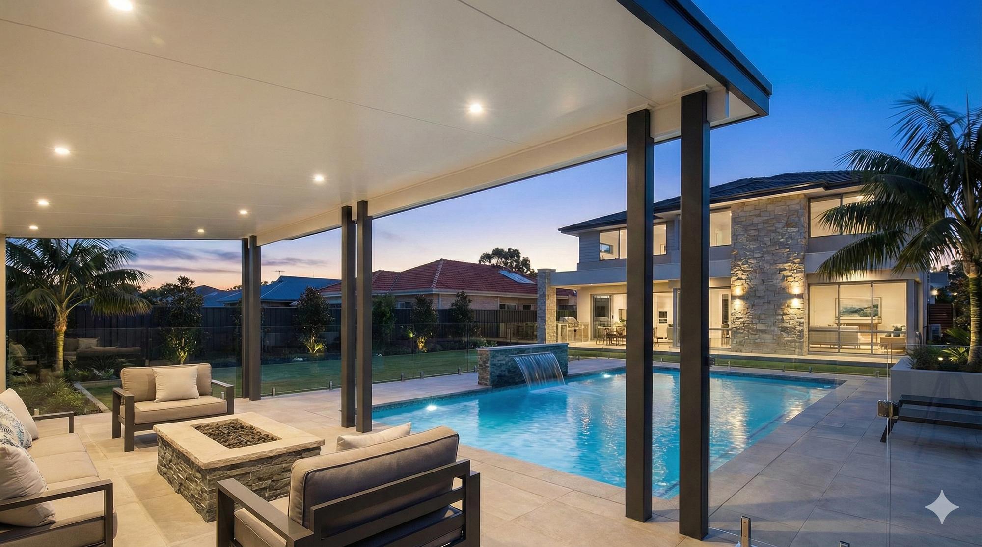 Poolside hardwood decking with luxury patio in Ellenbrook